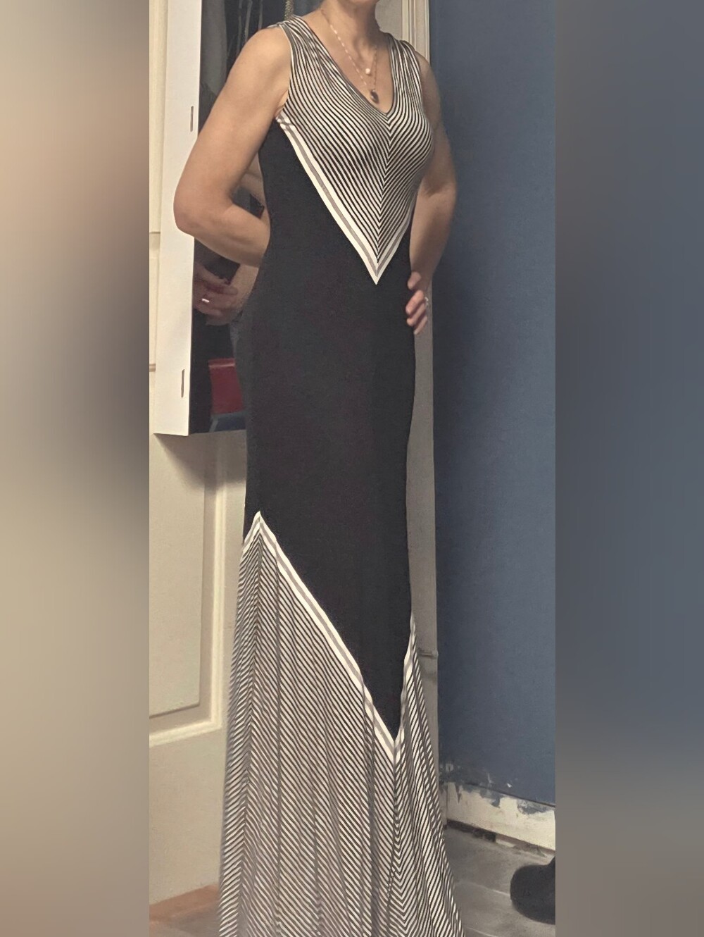 Black and White Chevron Maxi Dress - Women's Elegant Sleeveless Dress